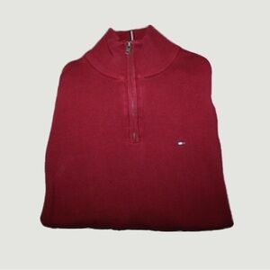 Tommy Hilfiger Men's Burgundy Zip-Up Sweater